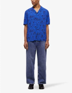 THE KOOPLES Graphic-print Camp-collar Woven Shirt 7 THE KOOPLES Graphic-print Camp-collar Woven Shirt -Fit & Flow Clothing Sales Store R04135438 BLU01 ALT02