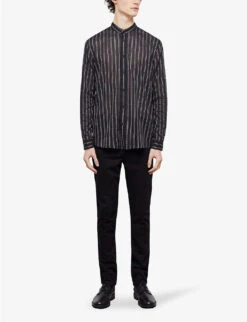 THE KOOPLES Stripe-pattern Collarless Cotton Shirt -Fit & Flow Clothing Sales Store R04137034 BLA01 ALT02
