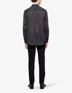 THE KOOPLES Stripe-pattern Collarless Cotton Shirt -Fit & Flow Clothing Sales Store R04137034 BLA01 ALT03