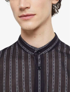 THE KOOPLES Stripe-pattern Collarless Cotton Shirt -Fit & Flow Clothing Sales Store R04137034 BLA01 ALT04