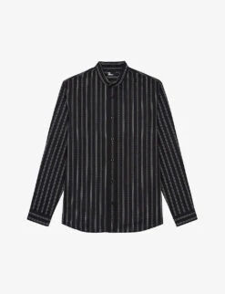 THE KOOPLES Stripe-pattern Collarless Cotton Shirt