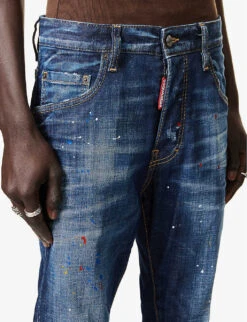 DSQUARED2 Skater Paint-splatter Slim-fit Stretch-denim Jeans -Fit & Flow Clothing Sales Store R04137436 NAVY ALT05