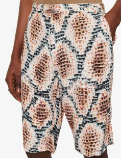 Snake Tan Graphic-print Relaxed-fit Woven Shorts -Fit & Flow Clothing Sales Store R04140909 TAN ALT04
