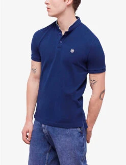 THE KOOPLES Logo-embroidered Stand-collar Cotton-piqué Polo Shirt -Fit & Flow Clothing Sales Store R04142398 NAV01 ALT02