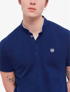 THE KOOPLES Logo-embroidered Stand-collar Cotton-piqué Polo Shirt -Fit & Flow Clothing Sales Store R04142398 NAV01 ALT04