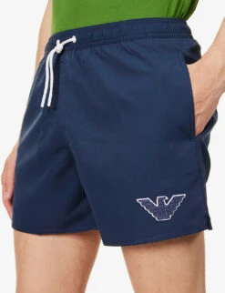 Emporio Armani Logo-badge Elasticated-waist Swim Shorts -Fit & Flow Clothing Sales Store R04142632 BLUNAVYNAVYBLUE ALT05
