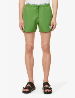 Emporio Armani Logo-embossed Elasticated-waist Swim Shorts -Fit & Flow Clothing Sales Store R04142633 VERDEGREEN ALT02
