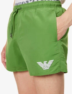 Emporio Armani Logo-embossed Elasticated-waist Swim Shorts -Fit & Flow Clothing Sales Store R04142633 VERDEGREEN ALT04