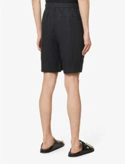 Emporio Armani Drawstring Relaxed-fit Linen Shorts -Fit & Flow Clothing Sales Store R04145229 NERO ALT03