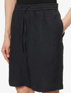 Emporio Armani Drawstring Relaxed-fit Linen Shorts -Fit & Flow Clothing Sales Store R04145229 NERO ALT04