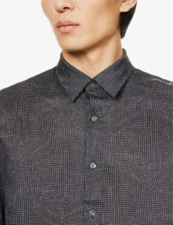 Emporio Armani Micro-dotted Pattern Woven Shirt -Fit & Flow Clothing Sales Store R04145231 NAVYXBCO ALT04