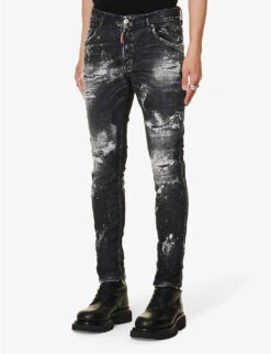 DSQUARED2 Skater Paint-print Slim-fit Stretch-cotton Blend Denim Jeans -Fit & Flow Clothing Sales Store R04145485 BLACK ALT02