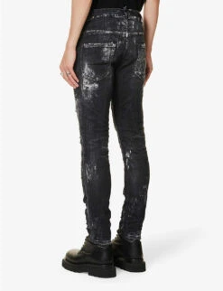 DSQUARED2 Skater Paint-print Slim-fit Stretch-cotton Blend Denim Jeans -Fit & Flow Clothing Sales Store R04145485 BLACK ALT03