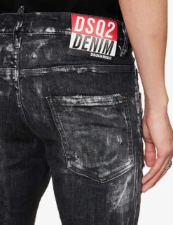 DSQUARED2 Skater Paint-print Slim-fit Stretch-cotton Blend Denim Jeans -Fit & Flow Clothing Sales Store R04145485 BLACK ALT04