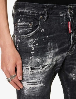 DSQUARED2 Skater Paint-print Slim-fit Stretch-cotton Blend Denim Jeans -Fit & Flow Clothing Sales Store R04145485 BLACK ALT05