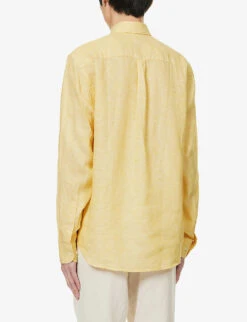 Oscar Jacobson Button-down Pleated-cuff Regular-fit Linen Shirt -Fit & Flow Clothing Sales Store R04145851 SUNSHINEYELLOW ALT03