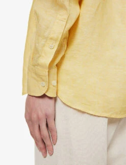 Oscar Jacobson Button-down Pleated-cuff Regular-fit Linen Shirt -Fit & Flow Clothing Sales Store R04145851 SUNSHINEYELLOW ALT05