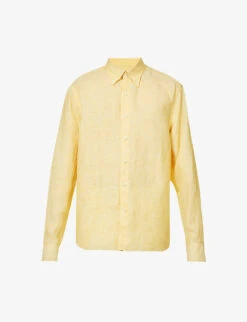 Oscar Jacobson Button-down Pleated-cuff Regular-fit Linen Shirt