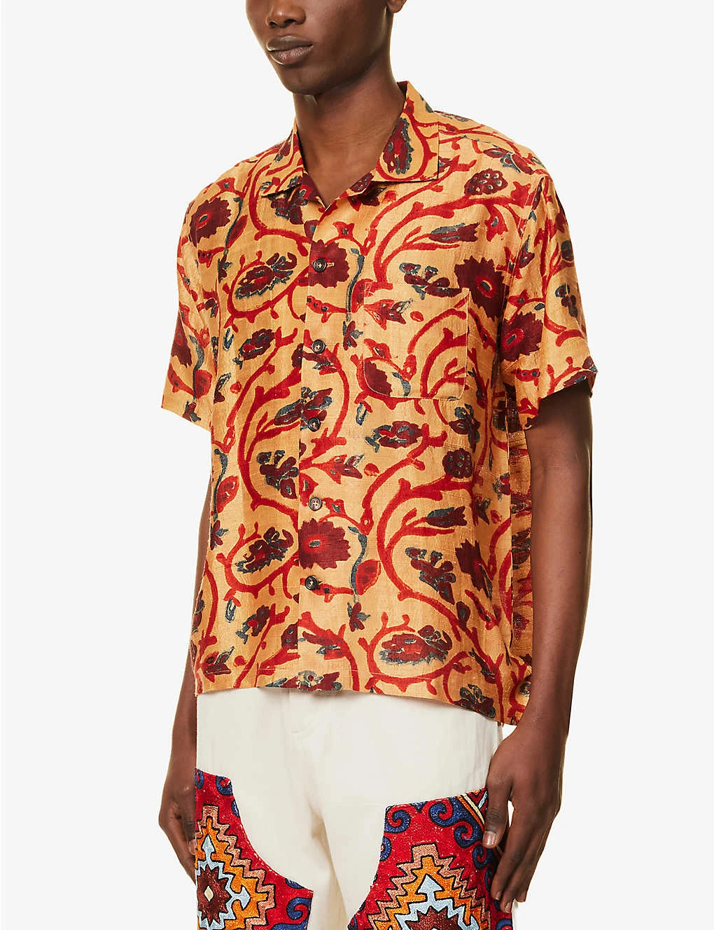 Floral-pattern Dropped-shoulder Boxy-fit Silk Shirt 3 Floral-pattern Dropped-shoulder Boxy-fit Silk Shirt - Image 3