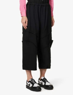 Panelled Cropped Wide-leg High-rise Relaxed-fit Woven Trousers -Fit & Flow Clothing Sales Store R04146907 BLACK ALT02