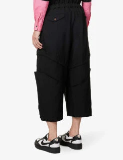 Panelled Cropped Wide-leg High-rise Relaxed-fit Woven Trousers -Fit & Flow Clothing Sales Store R04146907 BLACK ALT03