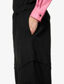 Panelled Cropped Wide-leg High-rise Relaxed-fit Woven Trousers -Fit & Flow Clothing Sales Store R04146907 BLACK ALT05