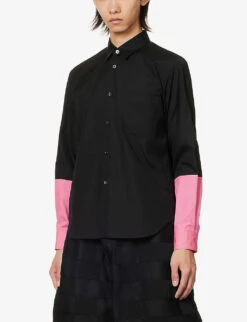 Unisex Contrast-sleeve Regular-fit Cotton-poplin Shirt -Fit & Flow Clothing Sales Store R04146919 BLACKPINK ALT02