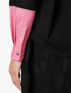 Unisex Contrast-sleeve Regular-fit Cotton-poplin Shirt -Fit & Flow Clothing Sales Store R04146919 BLACKPINK ALT04