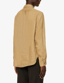 Brand-embroidered Curved-hem Relaxed-fit Linen Shirt -Fit & Flow Clothing Sales Store R04147820 ICONKHAKI ALT03
