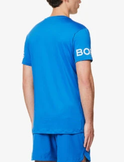 Bjorn Borg Brand-print Crewneck Recycled-polyester-blend T-shirt -Fit & Flow Clothing Sales Store R04148045 BLUE ALT03