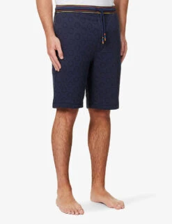 PAUL SMITH Polka Dot-embossed Striped-trim Cotton-blend Shorts -Fit & Flow Clothing Sales Store R04148050 NAVY ALT02