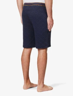 PAUL SMITH Polka Dot-embossed Striped-trim Cotton-blend Shorts -Fit & Flow Clothing Sales Store R04148050 NAVY ALT03