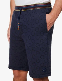 PAUL SMITH Polka Dot-embossed Striped-trim Cotton-blend Shorts -Fit & Flow Clothing Sales Store R04148050 NAVY ALT04
