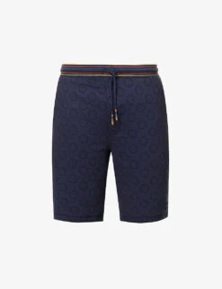 PAUL SMITH Polka Dot-embossed Striped-trim Cotton-blend Shorts
