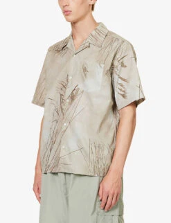 Norse Projects Carsten Graphic-print Boxy-fit Cotton Shirt -Fit & Flow Clothing Sales Store R04148518 LIGHTKHAKI ALT02