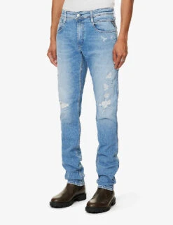 Replay Anbass 573 Regular-fit Distressed Stretch-denim Jeans -Fit & Flow Clothing Sales Store R04151302 MEDIUMBLUE ALT02