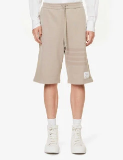 Four-bar Brand-patch Relaxed-fit Cotton-jersey Shorts -Fit & Flow Clothing Sales Store R04152276 BEIGE ALT02