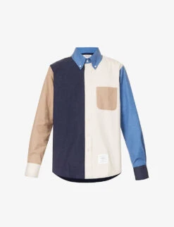 Colour-blocked Brand-patch Regular-fit Cotton-twill Shirt