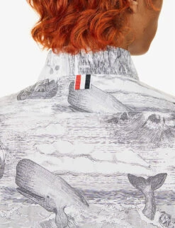 Nautical Graphic-print Cotton-poplin Shirt -Fit & Flow Clothing Sales Store R04152299 BLKWHT ALT04