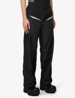 Incision Laser-cut Straight-leg Regular-fit Cotton-blend Trousers -Fit & Flow Clothing Sales Store R04152308 BLACK ALT02