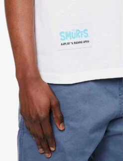 AAPE X The Smurfs Graphic-print Cotton-jersey T-shirt -Fit & Flow Clothing Sales Store R04152466 WHITE ALT04