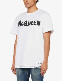 Alexander McQueen Graffiti Graphic-print Regular-fit Cotton-jersey T-shirt -Fit & Flow Clothing Sales Store R04153533 WHITEMIX ALT02