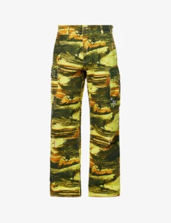 ERL Surfer-print Wide-leg Mid-rise Cotton Trousers