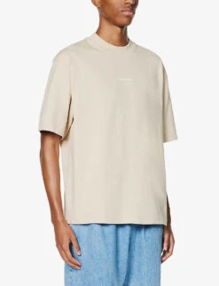 Acne Studios Extorr Brand-print Cotton-jersey T-shirt -Fit & Flow Clothing Sales Store R04158765 CHAMPAGNEBEIGE ALT02