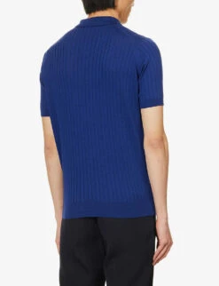 JOHN SMEDLEY Ribbed-texture Short-sleeved Wool Polo Shirt -Fit & Flow Clothing Sales Store R04160627 LAPIS ALT03