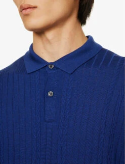 JOHN SMEDLEY Ribbed-texture Short-sleeved Wool Polo Shirt -Fit & Flow Clothing Sales Store R04160627 LAPIS ALT04
