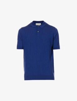 JOHN SMEDLEY Ribbed-texture Short-sleeved Wool Polo Shirt