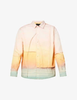 Sunset Panelled Gradient-print Oversized Denim Shirt