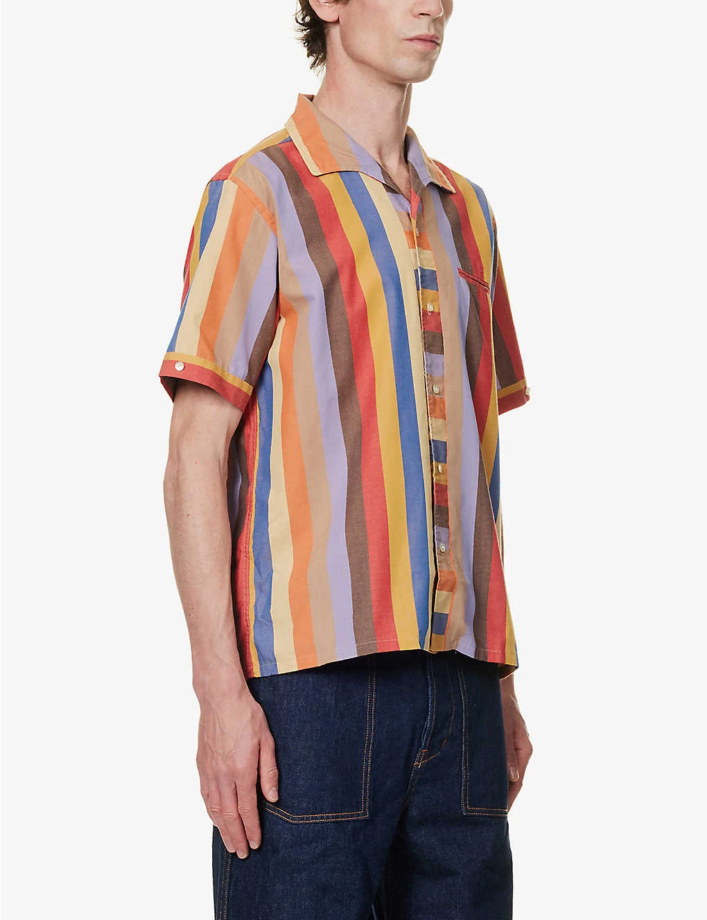Striped Camp-collar Regular-fit Woven Shirt 3 Striped Camp-collar Regular-fit Woven Shirt - Image 3