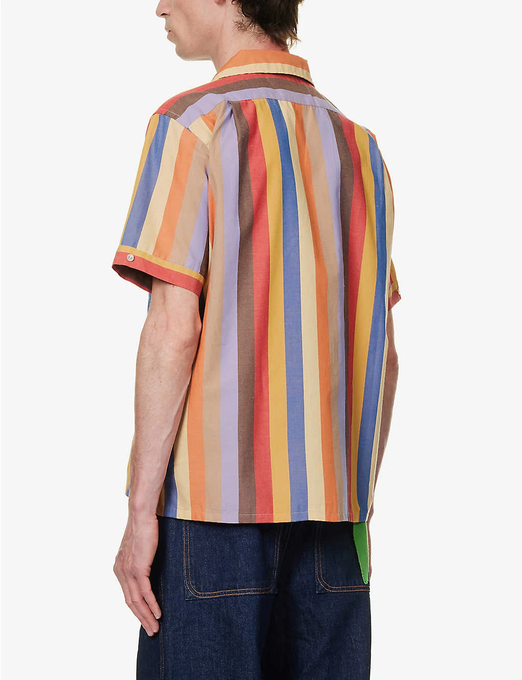 Striped Camp-collar Regular-fit Woven Shirt 4 Striped Camp-collar Regular-fit Woven Shirt - Image 4